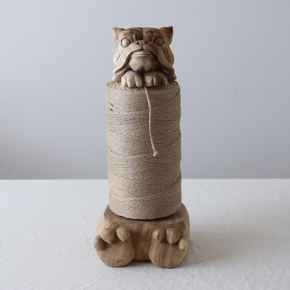 ラスト１　最終ＳＡＬＥ　天然無垢ウッド手彫り木彫りARTペーパースタンド 　キッチンペーパーホルダー犬イヌW02A 4枚目の画像