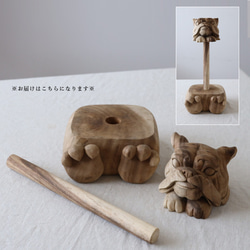 ラスト１　最終ＳＡＬＥ　天然無垢ウッド手彫り木彫りARTペーパースタンド 　キッチンペーパーホルダー犬イヌW02A 2枚目の画像