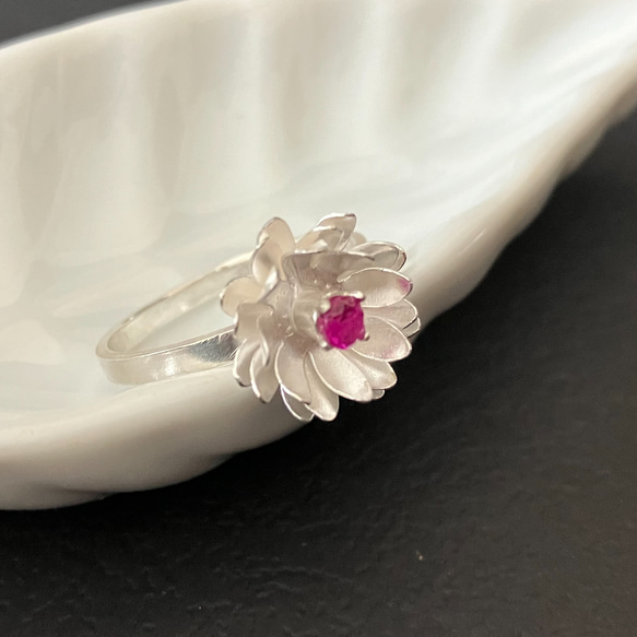 order made {ルビーピンク} Lotus 蓮の花のリング silver 4枚目の画像