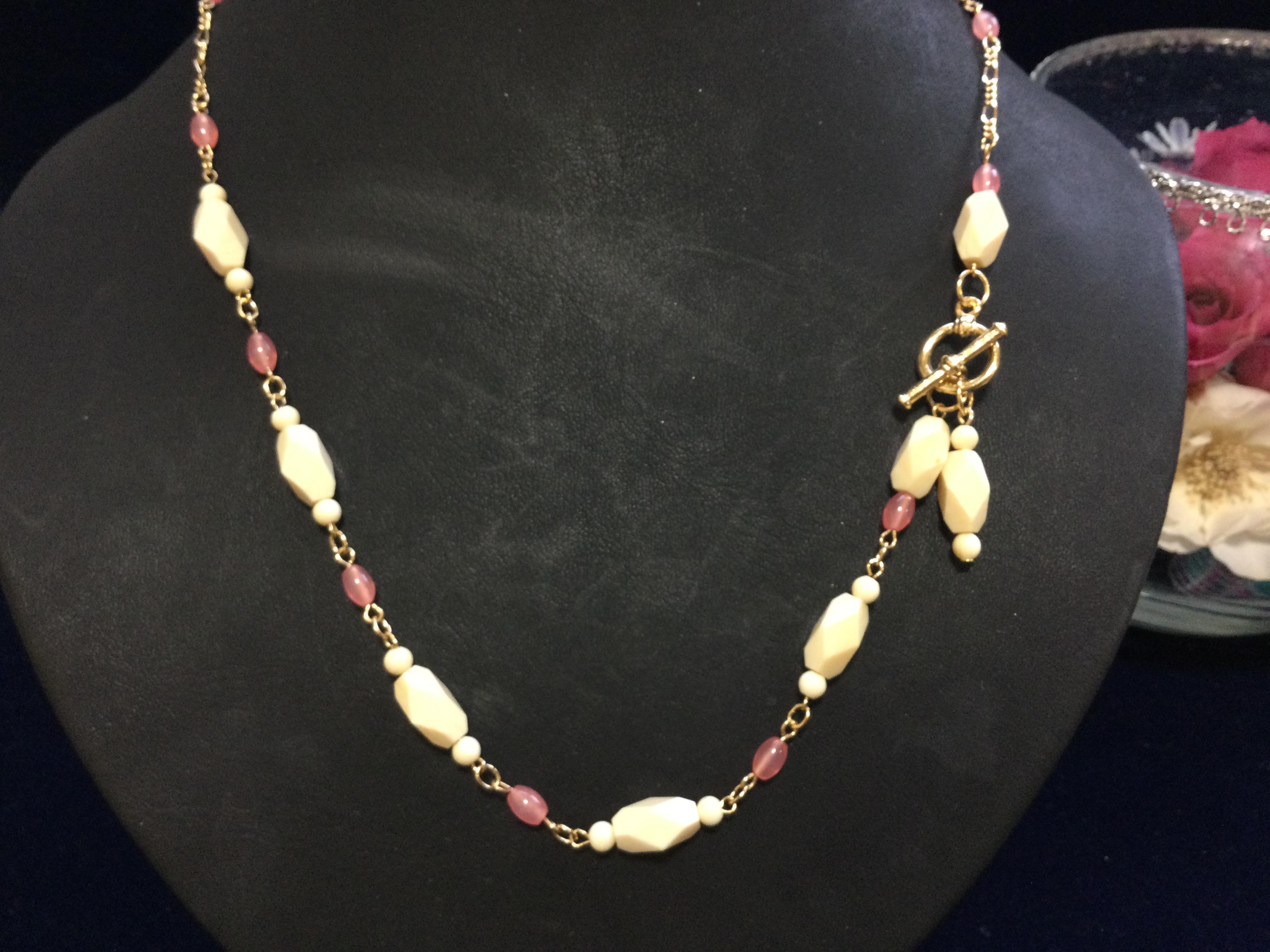 ☆マンテルネックレス☆本象牙＆ストロベリークォーツ　A-12 ※