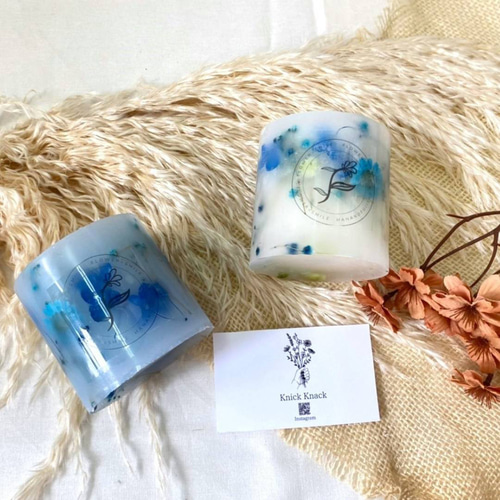 青色 花模様 キャンドルホルダー ブルーのお花のキャンドルホルダー | Tabino Okurimono