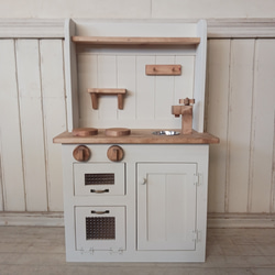 おままごとキッチン ハート カントリー木製 2枚扉（ クリーム