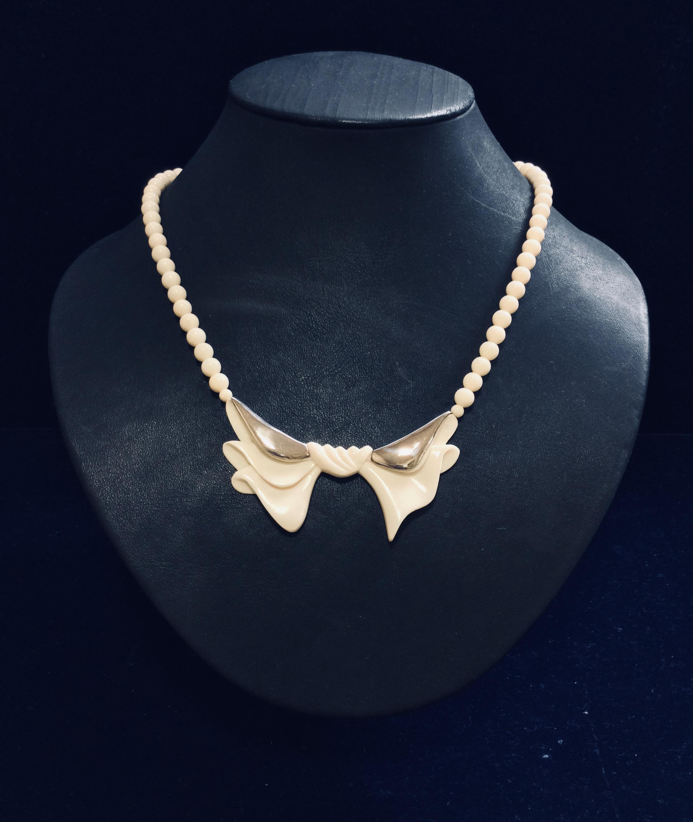 本象牙＆シルバーネックレス　A-20 ※