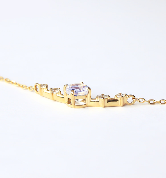 K18 藍色月光石和鑽石項鍊（圓形切割）~Ello Lily~六月生日石 第7張的照片