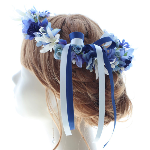 花冠　花かんむり　バラ　ブルースター　カスミ草　結婚式　ウエディング　サムシングブルー 1枚目の画像