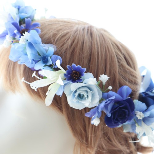 花冠 花かんむり バラ ブルースター カスミ草 結婚式 ウエディング