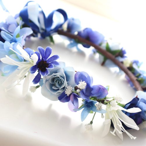 花冠 花かんむり バラ ブルースター カスミ草 結婚式 ウエディング