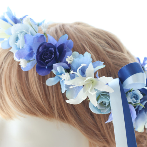 花冠 花かんむり バラ ブルースター カスミ草 結婚式 ウエディング