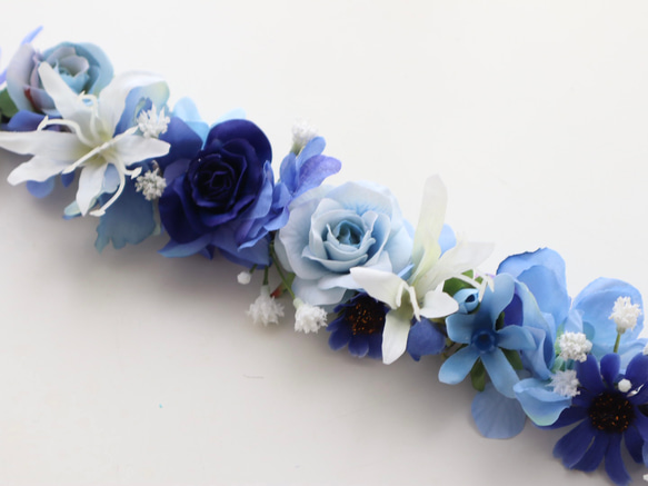 花冠　花かんむり　バラ　ブルースター　カスミ草　結婚式　ウエディング　サムシングブルー 2枚目の画像