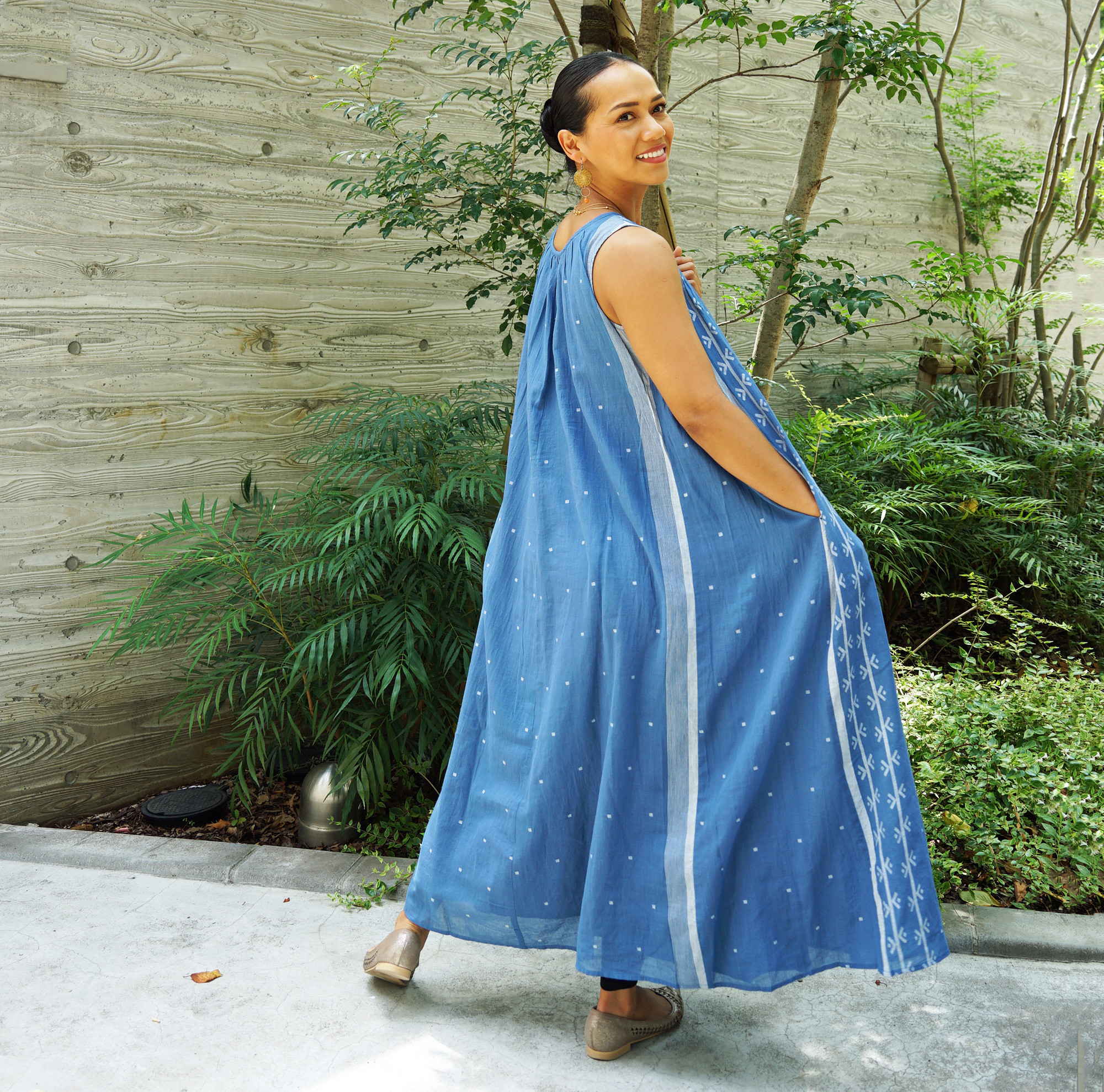 【即納可】ジャムダニ織り２WAYワンピ（NK23-011‐blue）