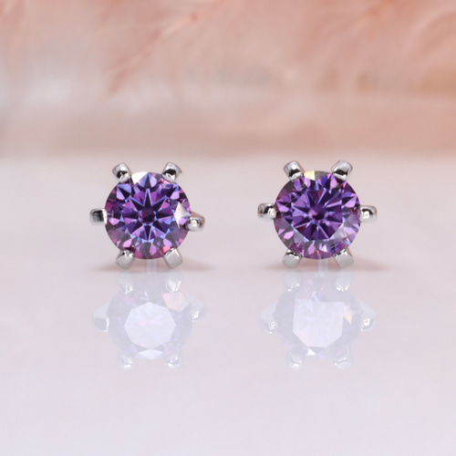 人気定番の モアッサナイト モアサナイト ピアス パープルモア 6爪 スタッド アクセサリー