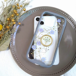 iPhoneケース　スマホケース　スマホリング付き 押し花携帯カバー 1枚目の画像