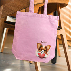 【 キュンです パピヨン 】キャンバス トートバッグ　犬　ペット　うちの子　プレゼント　ギフト　母の日 2枚目の画像