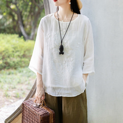 麻 ブラウス 白 婦人服 白ブラウス 白シャツブラウス tシャツ 白 白tシャツ 白のブラウス 大きいサイズ ゆったり 1枚目の画像