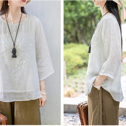 麻 ブラウス 白 婦人服 白ブラウス 白シャツブラウス tシャツ 白 白tシャツ 白のブラウス 大きいサイズ ゆったり 3枚目の画像