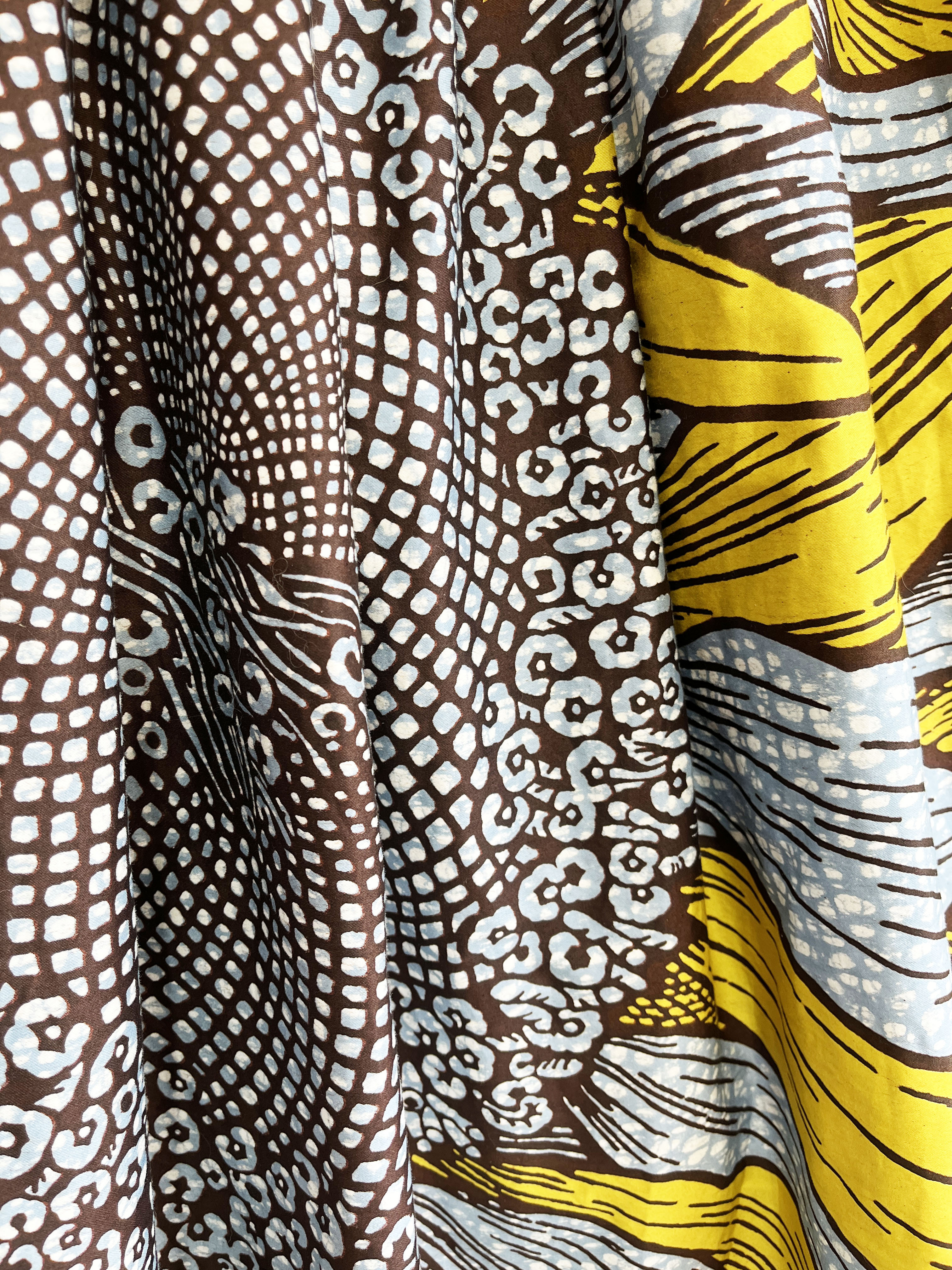 A.Nene✿タックギャザースカート　ひまわり・ロング/マキシ丈　Vlisco社　ろうけつ染め　Japan Made