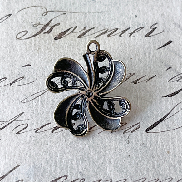 Glass Pendant Flower 約23mm×19mm [SPH-115]＊1個＊Antique＊ 5枚目の画像