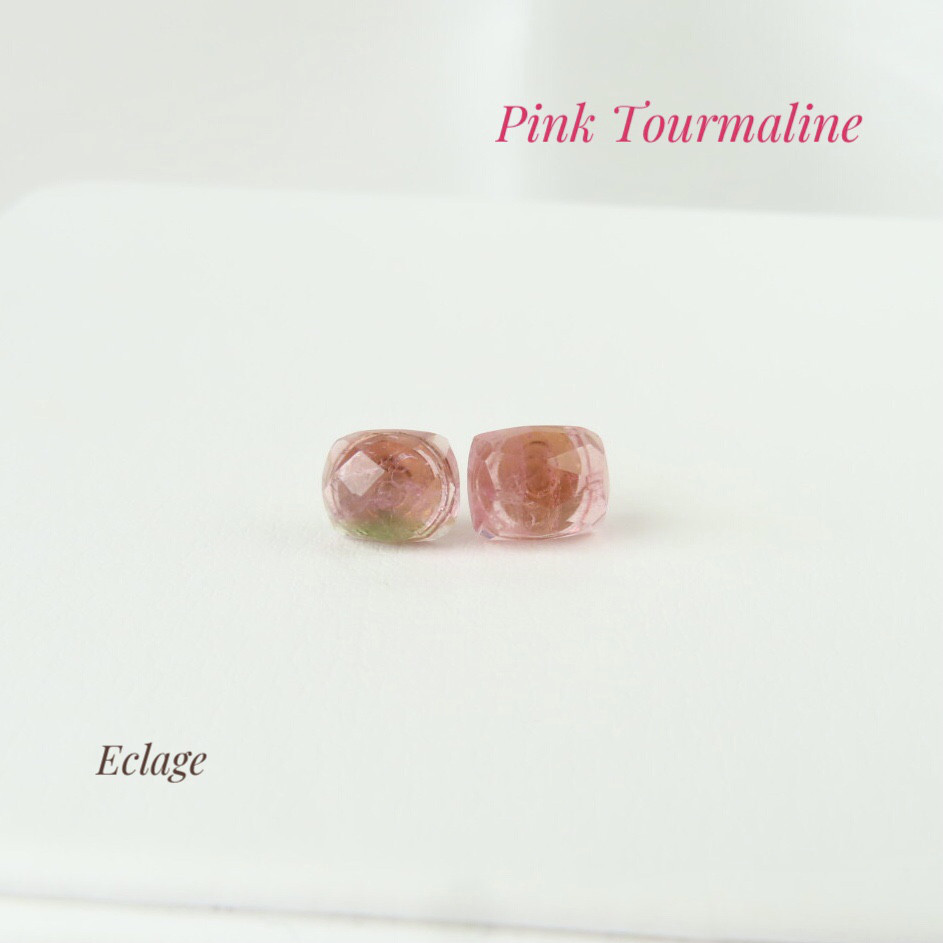 〈14kgf〉ピンクトルマリンのローズカットピアス（B）