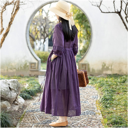 春ワンピース 紫ワンピース ワンピース 紫 ドレスワンピース