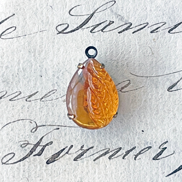 Glass Pendant Pear 約17mm×11mm [PDT-898]＊1個＊Vintage＊ 2枚目の画像