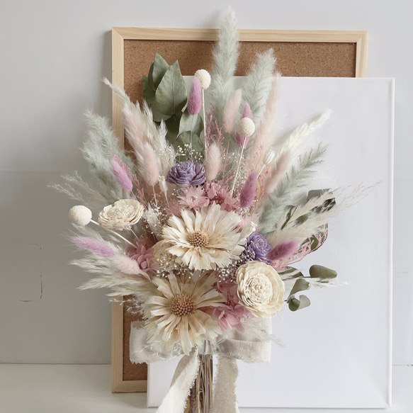 ウェディングブーケ ブートニア付き くすみピンク ドライフラワーブーケ 前撮り ウェディングブーケ ブートニア付き くすみピンク ドライフラワー