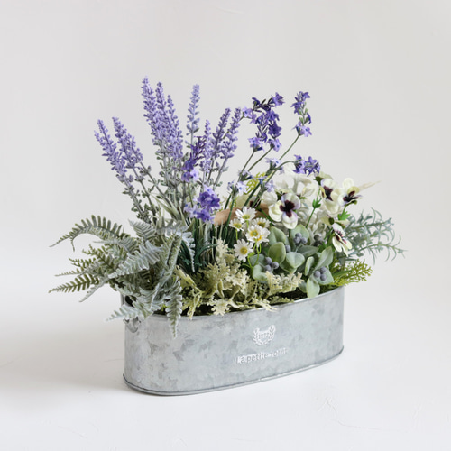 ＊*..ラベンダー色のナチュラルポット..＊°プリザーブドフラワー　お花の贈り物 ナチュラルガーデン～ラベンダーの寄せ植え風アレンジ・フレンチ