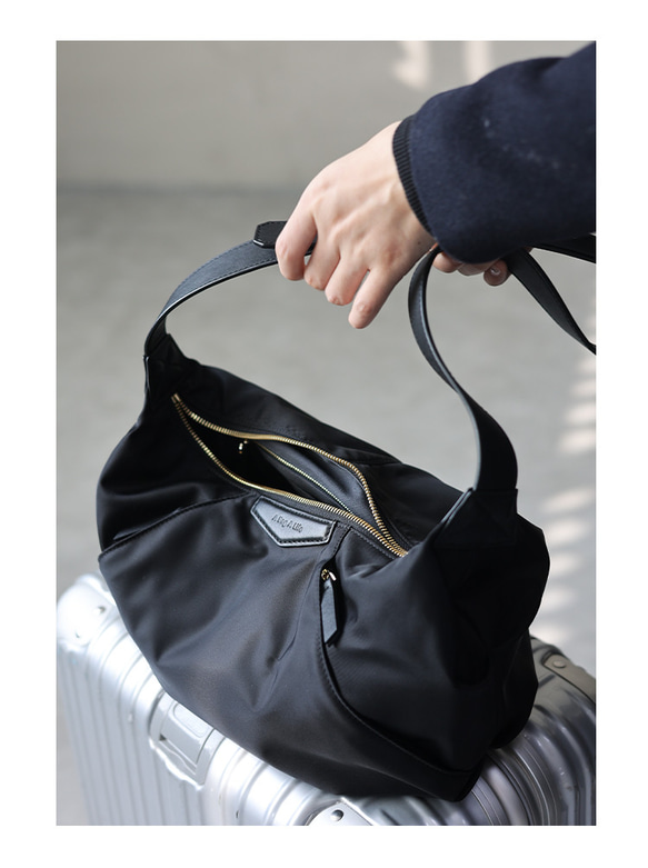 日本Nylon原料配合ヘッド層ナパ牛革3wayショルダーバッグです #黒です 13枚目の画像