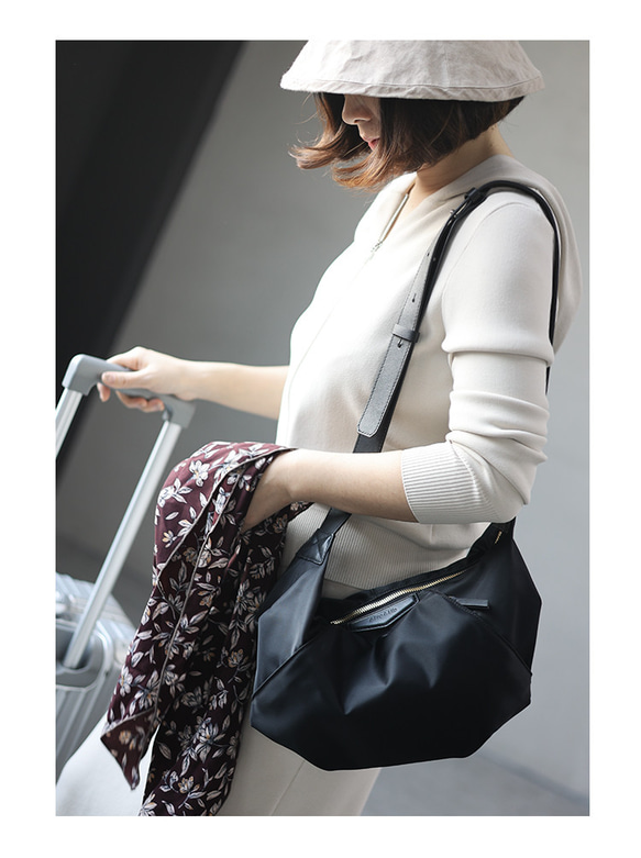 日本Nylon原料配合ヘッド層ナパ牛革3wayショルダーバッグです #黒です 17枚目の画像