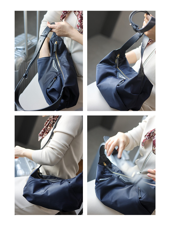 日本Nylon原料配合ヘッド層ナパ牛革3wayショルダーバッグです #紺色です 6枚目の画像