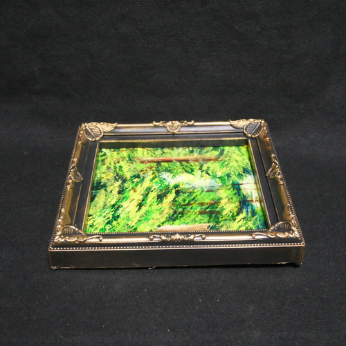 油絵 油彩 油彩画 絵 絵画 ミニ色紙【緑の湖】 絵画 HR 通販