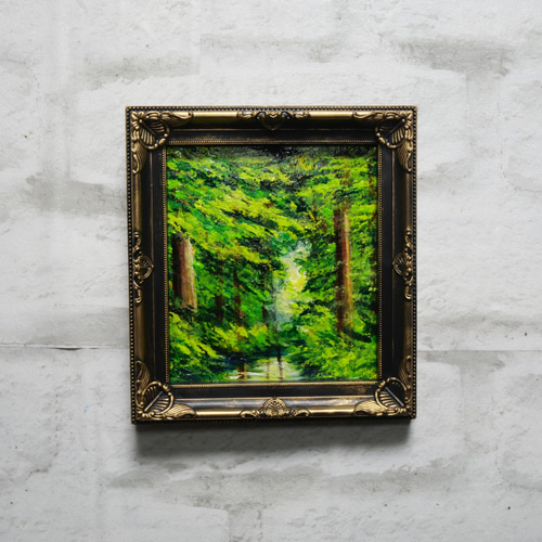 油絵 油彩 油彩画 絵 絵画 ミニ色紙【緑の湖】 絵画 HR 通販