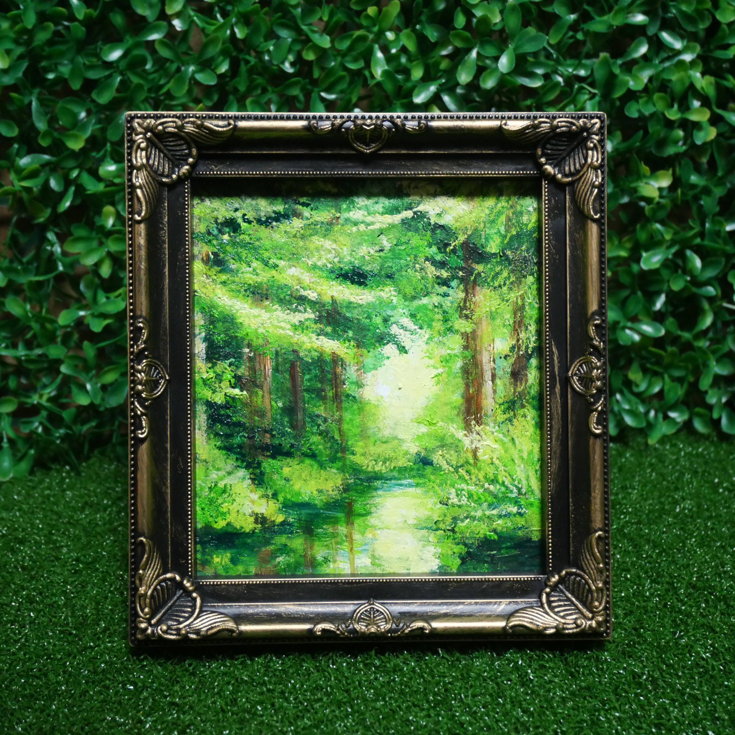 油絵 絵画 緑の森【色紙】 油絵 絵画 緑の森【色紙】