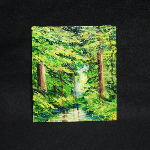 油絵 油彩 油彩画 絵 絵画 ミニ色紙【緑の湖】 絵画 HR 通販