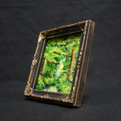 油絵 油彩 油彩画 絵 絵画 ミニ色紙【緑の湖】 絵画 HR 通販