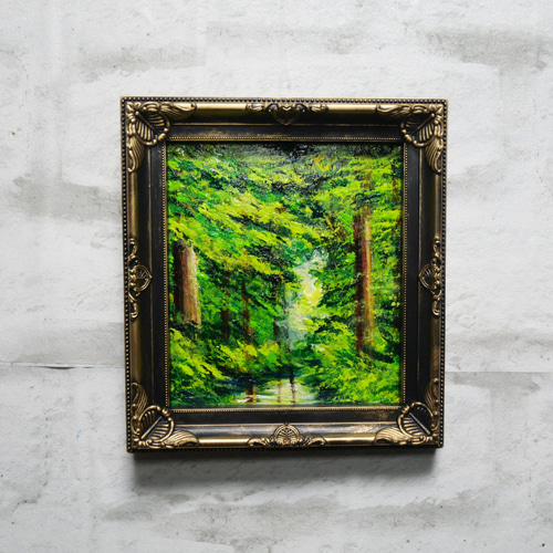 油絵 油彩 油彩画 絵 絵画 キャンバスパネル ミニ絵画【新緑の森】 油絵 油彩 油彩画 絵 絵画 キャンバスパネル ミニ絵画【新緑の森