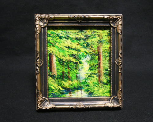 油絵 油彩 油彩画 絵 絵画 ミニ色紙【緑の湖】 絵画 HR 通販