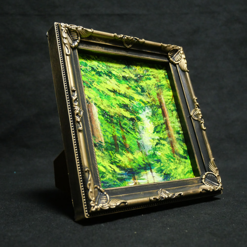 油絵 油彩 油彩画 絵 絵画 ミニ色紙【緑の湖】 絵画 HR 通販