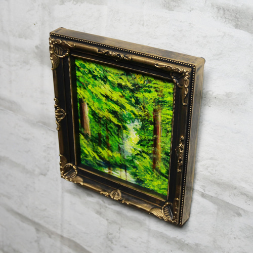 油絵 油彩 油彩画 絵 絵画 ミニ色紙【緑の湖】 絵画 HR 通販