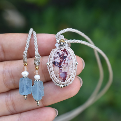 夢色ピンク☆カンテラオパール マクラメネックレス1001 ネックレス