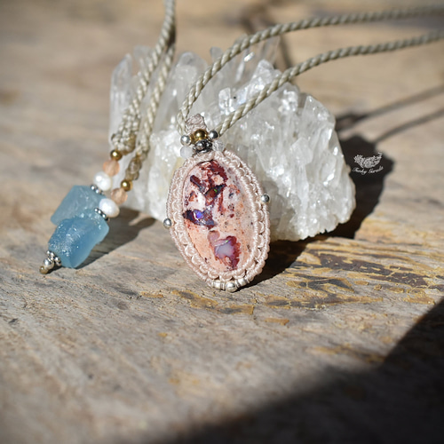 夢色ピンク☆カンテラオパール マクラメネックレス1001 ネックレス