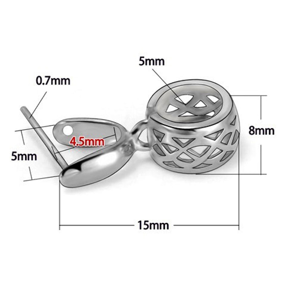 s925純銀 大孔玉墜扣，孔徑：5mm，規格：8x15mm，針粗：0.7mm，吊墜扣頭 瓜子扣 第2張的照片