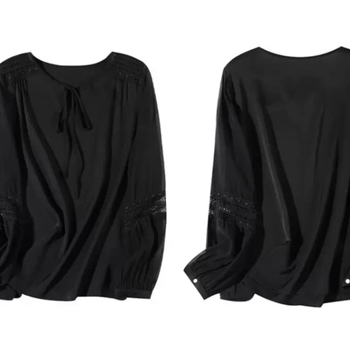 ジョーゼットシルク】シースルー袖とレースのフェミニンブラウス【春夏  