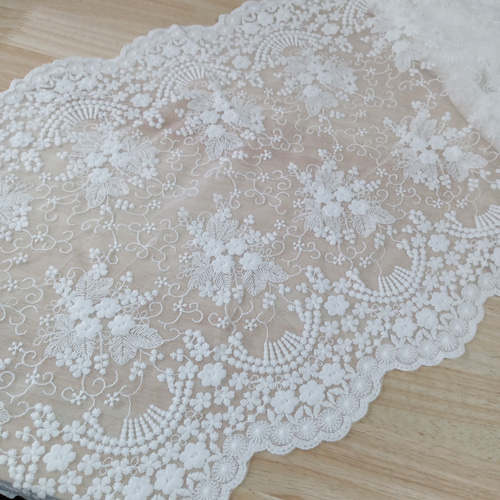 AZ021ホワイト 2色展開 刺繡レース生地 チュールレース ラッセル
