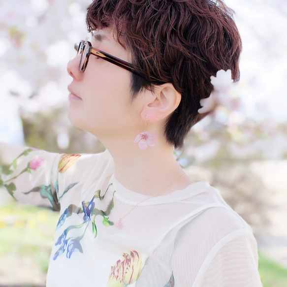 一輪咲 本物の桜のピアス｜イヤリング｜No.186 6枚目の画像