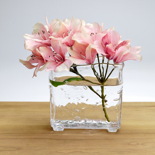 四角花器 足付（クリア） 一輪挿し・花瓶・花器 創作ガラス寺田