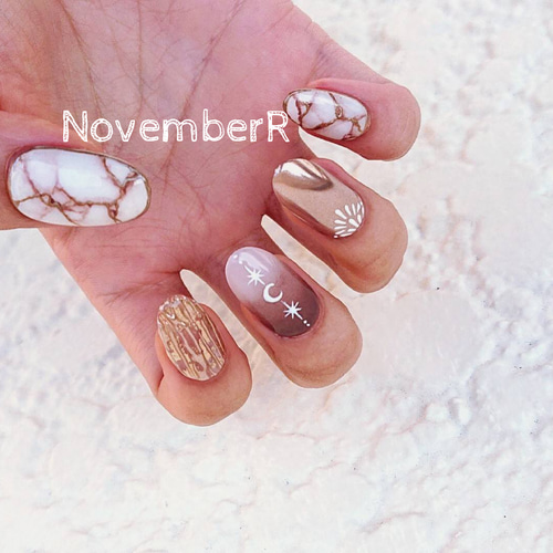 LA645☆月の満ち欠けボヘミアンネイル ネイルチップ（つけ爪