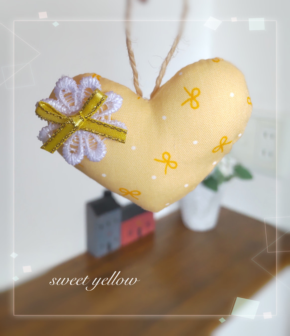 ☆*。sweet yellow  ハートガーランド  ☆*。ハンドメイド 4枚目の画像