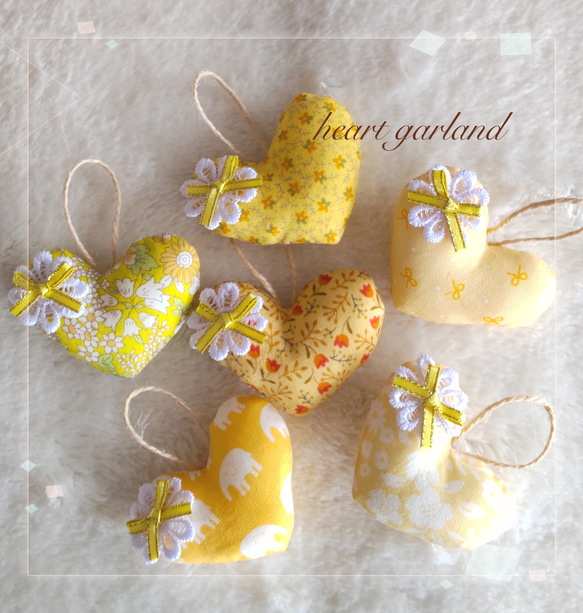 ☆*。sweet yellow  ハートガーランド  ☆*。ハンドメイド 2枚目の画像