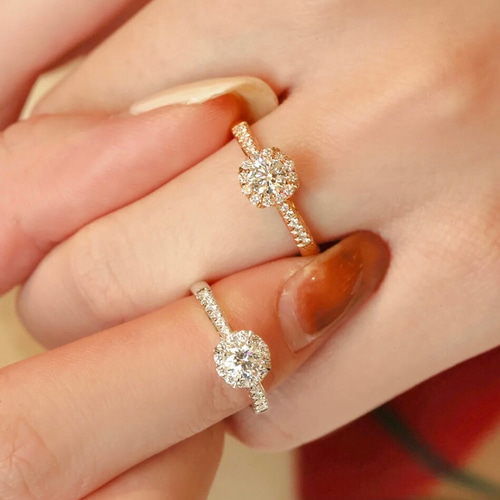 モアッサナイト ヘイローリング キラキラ シルバー925 0.5ct ローズ