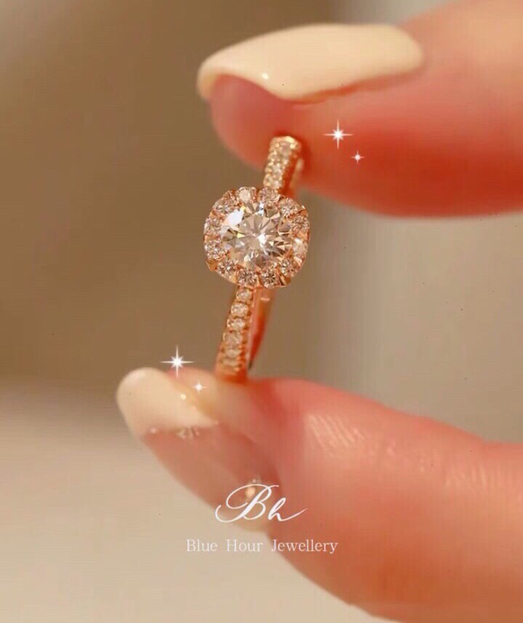 モアッサナイト ヘイローリング キラキラ シルバー925 0.5ct ローズ